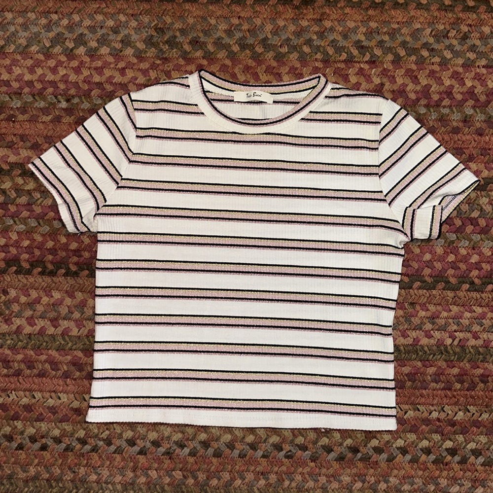 TRES BIEN GOLD & PINK GLITTER STRIPE BABY TEE